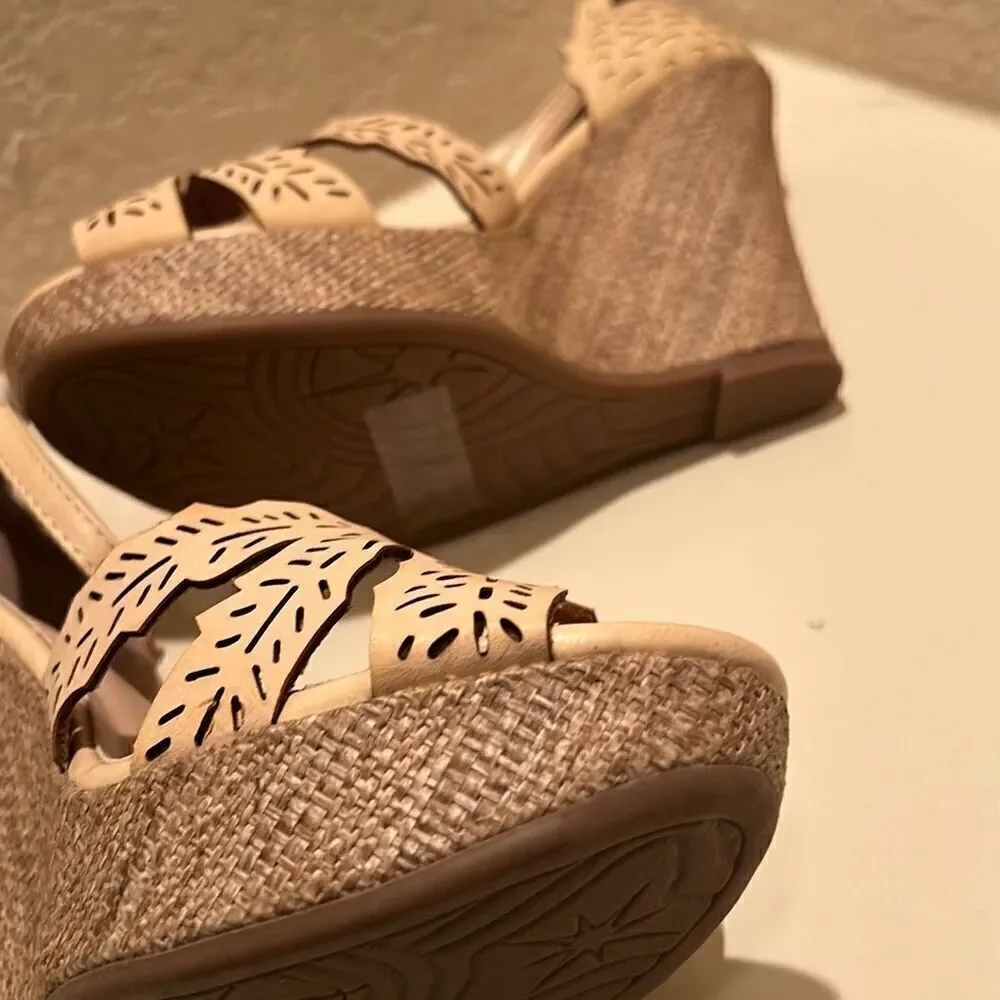 Top Moda Women's 10 Laser Cut Strappy Wedge Heel Beige Tan Neutral Coastal Beach